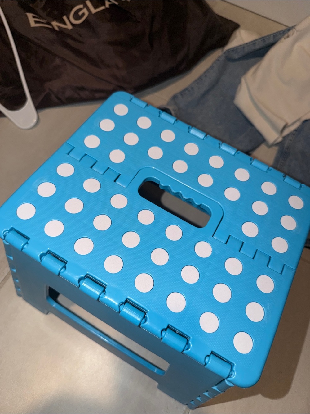 Blue Polka Dot Foldable Step Stool - Portable Home Storage & Organization